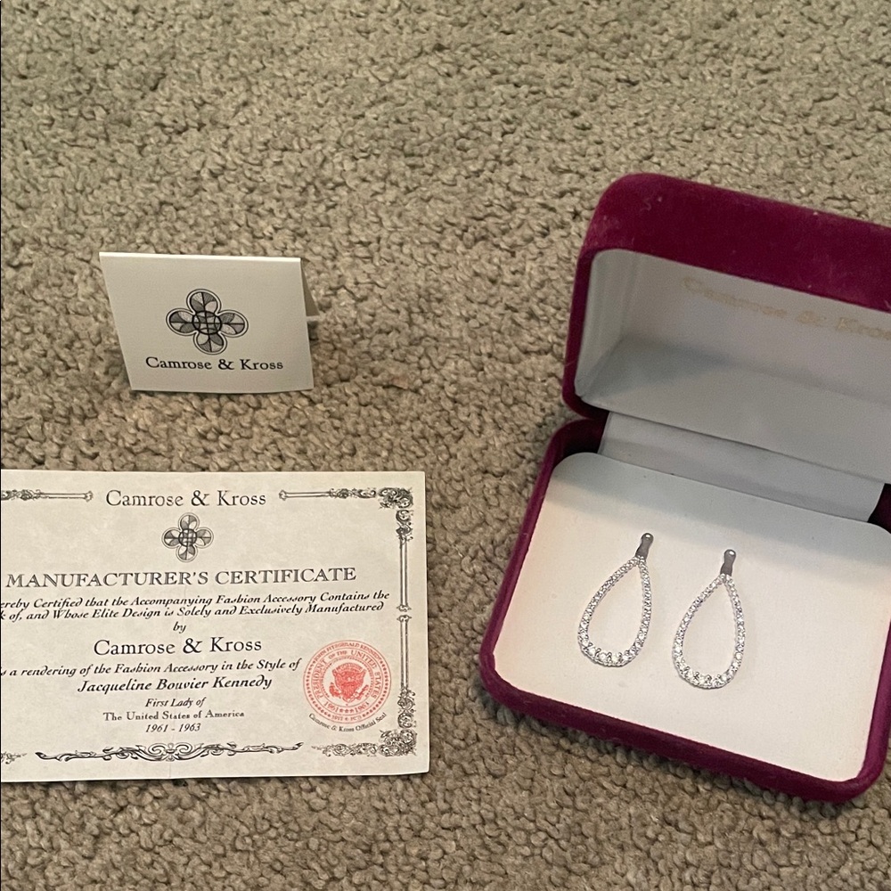 Silver Teardrop Earrings Jacqueline Bouvier, Kennedy